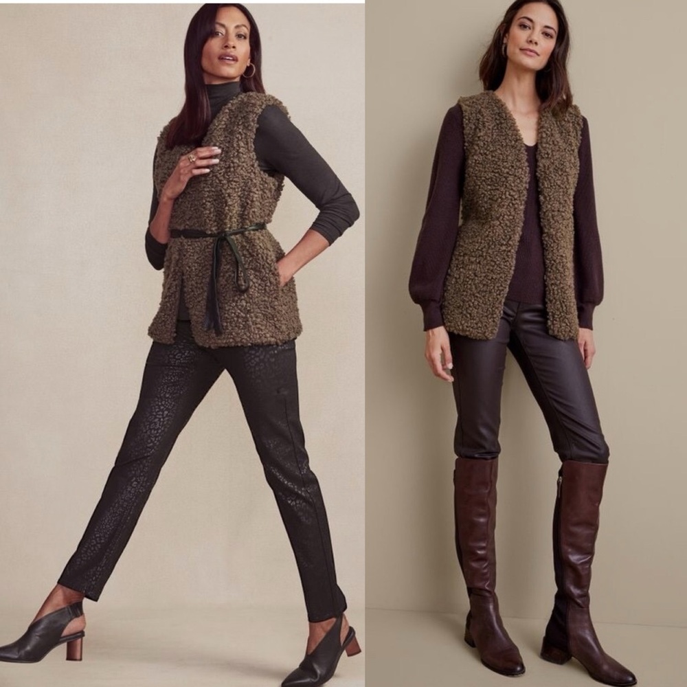 Soft Surroundings Maribo Vest Women SMALL Brown Faux Fur Shearling Curly‎ Lamb